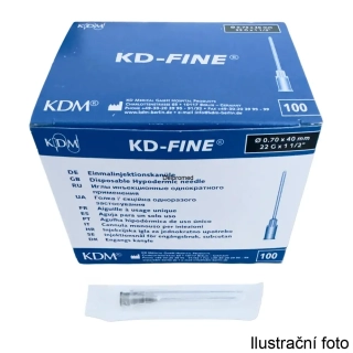 KD-FINE Jehla injekční 22G 0,7x40mm černá (balení 100 ks)